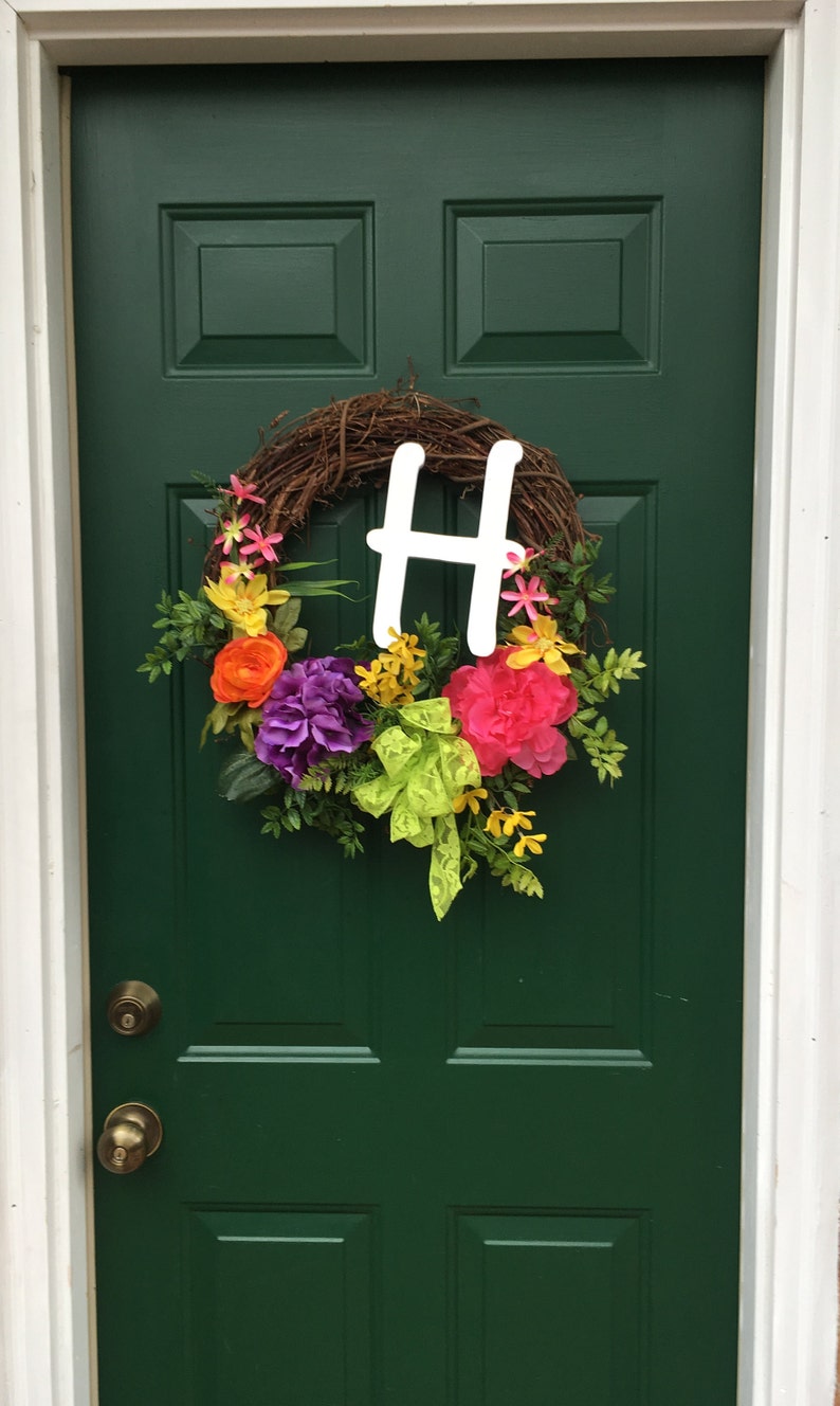 Colorful Silk Monogram Entrance Wreath H Gvine Image 0
