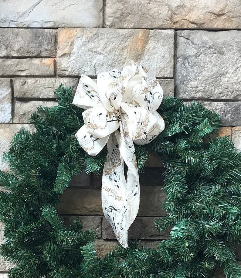 4 Large Christmas Wired Music Note Bows One Wreath Bow 6 Yards Etsy