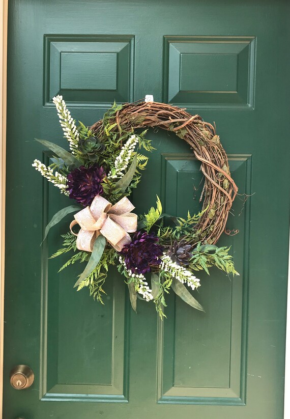 Purple Sedum Silk Front Door Wreath Image 0