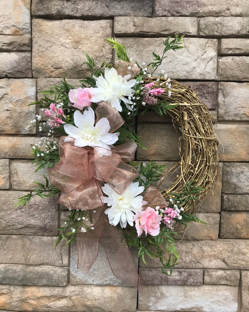 Shimmering Romantic Rose Gold Floral Wreath Rose Gold Silk Etsy