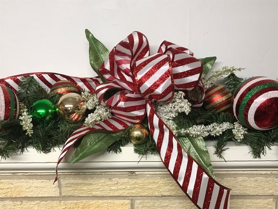 Candy Cane Christmas Garland Faux Evergreen Lighted Holiday Etsy