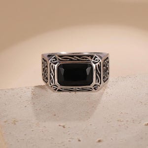Herren Ring Quadrat Onyx Black Silberring Echt Silber Größe 54-7 IX-15
