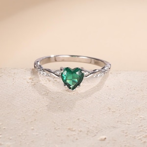Smaragd Herz Zirkonia Ring, 925 Sterling Silber Statement Ring, Grüner Herz Ring, Herz Form Hochzeit Verlobungsring, Geschenk für Sie