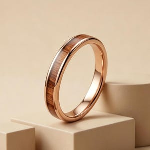 4 mm volframring i roséguld, vigselring med Koa-träinlägg, tunn löftering för kvinnor och män, jubileumspresent, minimalistisk träring