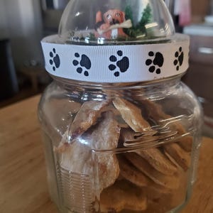 Dog treats and jar. Homemade peanut butter banana (1 lb)