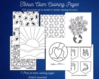 Tikkun Olam Coloring Book / Instant download Activity Pages / Repairing the World / Jewish Star / Ahava Love / Flowers / Earth / Hebrew