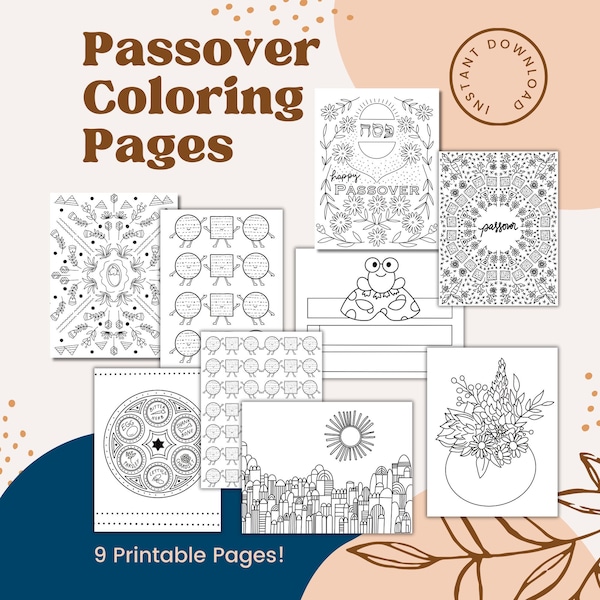 Passover Activity for Seder Plate, Matzoh, Baby Moses, Flowers, Jerusalem, Frogs for Pesach Jewish Holiday coloring pages