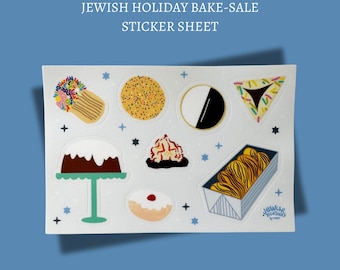 Jewish Holiday Baked Goods Stickers, Jewish Desserts Babka, Hamantaschen, Black and White Cookie, Rainbow Sprinkle Cookie, Donut, Honey Cake