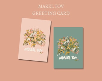 Mazel Tov Greeting Card for Jewish Wedding Card, Bat Mitzvah Girl Congratulations, Anniversary Couple Card, Baby Naming, Graduation Card