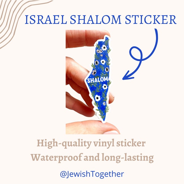 Shalom Israel Themed Sticker of Israel National Flower in Blue and White Shalom Sticker for Water Bottle and Laptop Sticker