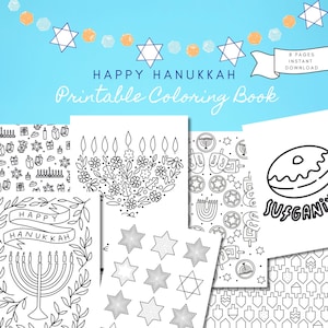 Hanukkah Printable Coloring Book Activity Pages -  Instant Download, Kids Activity, holiday craft, Menorah