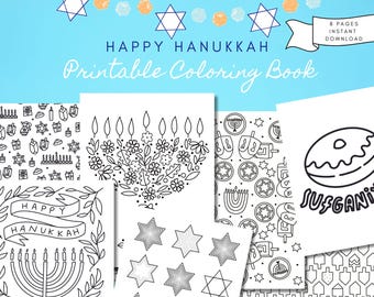 Hanukkah Printable Coloring Book Activity Pages -  Instant Download, Kids Activity, holiday craft, Menorah