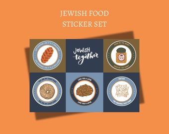 Jewish Holiday Food Pun Sticker Sheet of Jewish Food Set with Challah Decal, Everything Bagel, Passover Matzoh Gift for Hanukkah Latke