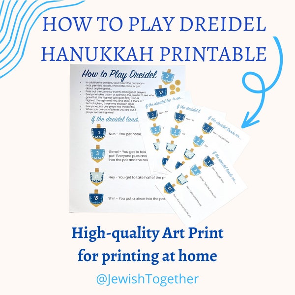 How to Play the Dreidel Game Art Print / Hanukkah Instant PDF Printable / Hand-drawn Art / Chanukkah Decoration / School Activity
