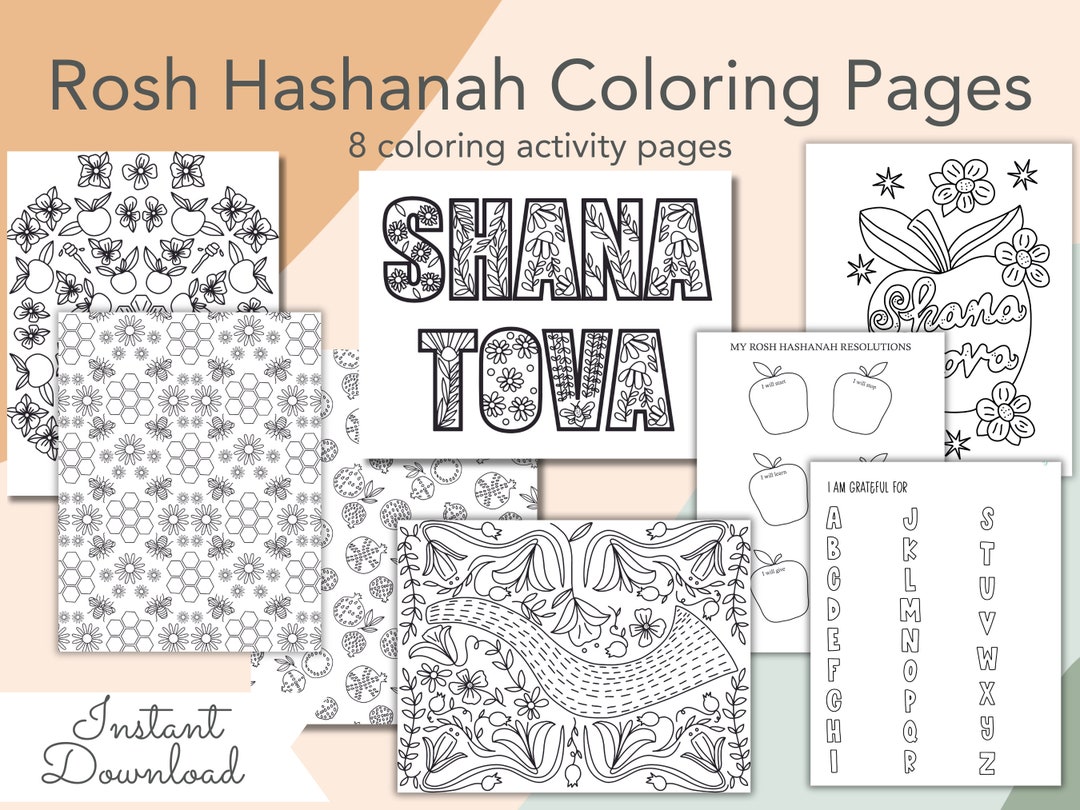 Rosh Hashanah Coloring Book Shana Tova 8 Printable Coloring Etsy Rosh Hashanah Coloring Book Shana Tova 8 Printable Coloring Etsy