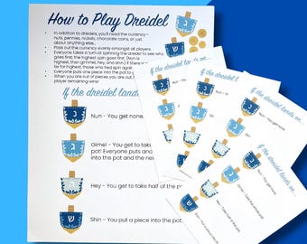 How to Play the Dreidel Game Art Print Hanukkah Printable Hand-drawn Art Chanukkah Decor School Activity Dreidel Game Instructions Printable