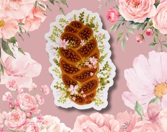 Challah Floral Sheer Waterproof Sticker, Jewish Shabbat Gift, Clear Sticker for Water Bottle Laptop