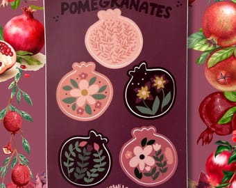 Pomegranate Sticker Sheet, Jewish Holiday Stickers, Rosh Hashanah Pomegranates, Floral Judaica Stickers