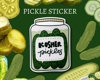 Cute Pickle Jar Sticker, Pink and Green Kosher Pickles Laptop Decal, Waterproof Water Bottle Sticker, Jewish Food Lover Gift