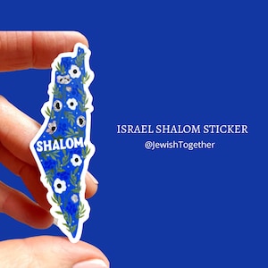 Shalom Israel Themed Sticker of Israel Pride Flowers, Shalom Peace Sticker for Water Bottle and Laptop Sticker, Jewish People