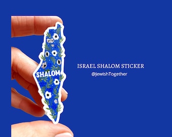 Shalom Israel Themed Sticker of Israel Pride Flowers, Shalom Peace Sticker for Water Bottle and Laptop Sticker, Jewish People