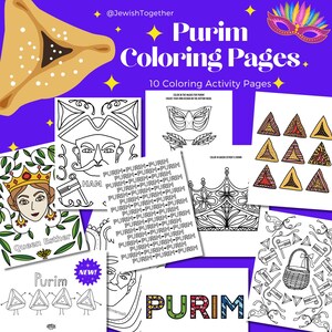 Purim Activity for Jewish Holiday Party for Purim Characters Haman, Queen Esther Mask, Crown for Purim Hamantaschen Mishloach Manot Gift Tag