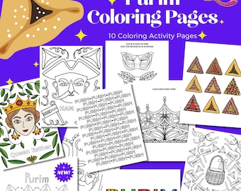 Purim Activity for Jewish Holiday Party for Purim Characters Haman, Queen Esther Mask, Crown for Purim Hamantaschen Mishloach Manot Gift Tag