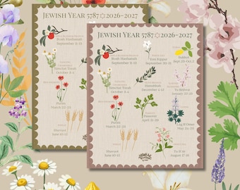 2026/2027 NEW Floral Jewish Holiday Calendar Hebrew Calendar 5787 Rosh Hashanah Botanical Printable Art