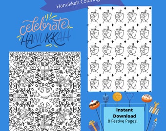 Hanukkah Printable Coloring & Activity Pages - PDF Instant Download, Kids Hanukkah Activity, Printable holiday craft, Menorah