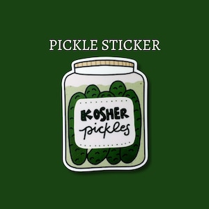 Cute Pickle Jar Sticker, Pink and Green Kosher Pickles Laptop Decal, Waterproof Water Bottle Sticker, Jewish Food Lover Gift