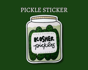 Cute Pickle Jar Sticker, Pink and Green Kosher Pickles Laptop Decal, Waterproof Water Bottle Sticker, Jewish Food Lover Gift