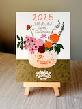 2026 Jewish Art Desk Calendar | Hand-Drawn Floral Bouquets in Retro Food Vessels | Modern Jewish Gift | Wood Easel Stand Home Office Decor