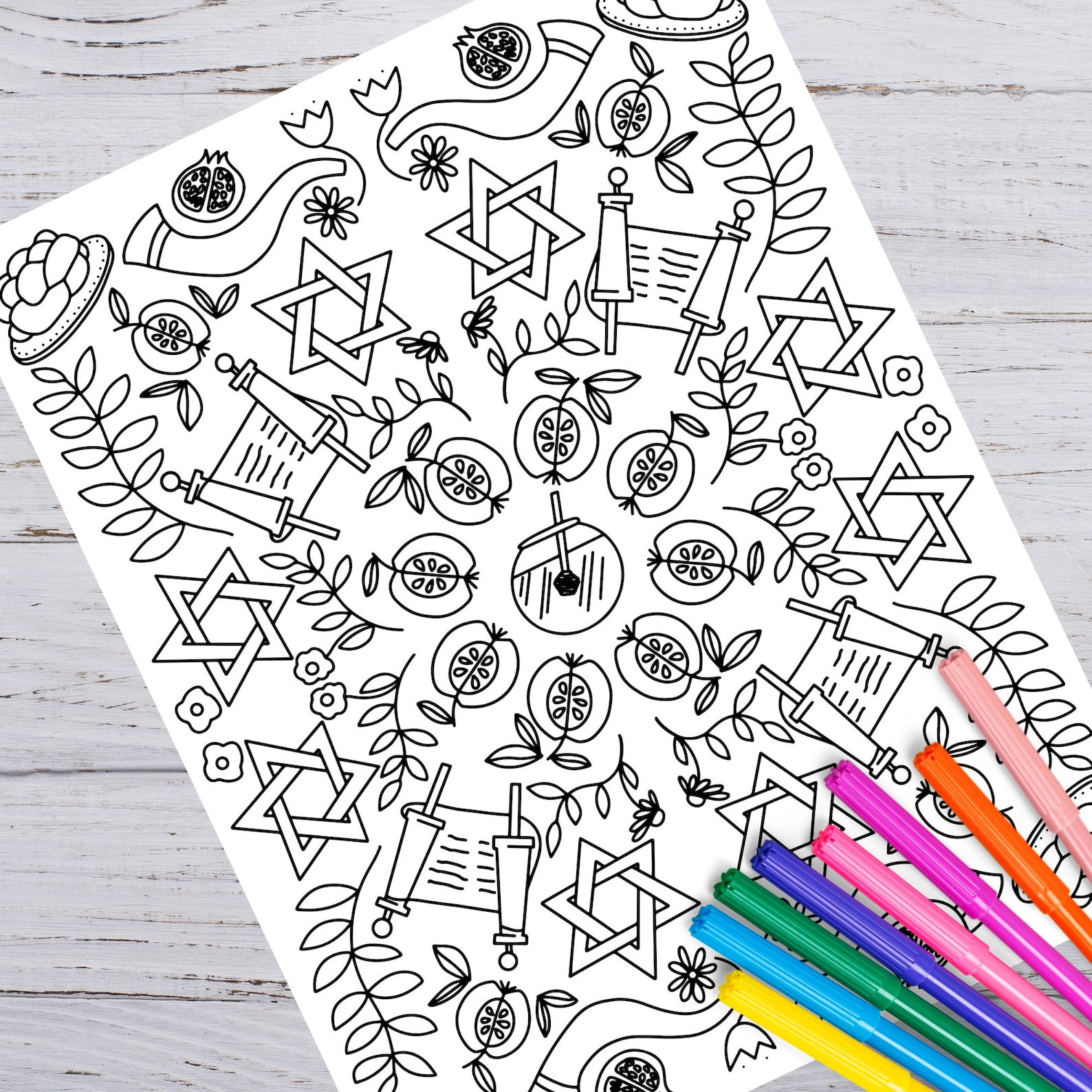 Rosh Hashanah Printable Coloring Pages for Instant Download of Jewish ...