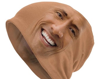 Cursed Dwayne the Rock Johnson Face Meme Beanie Hat 