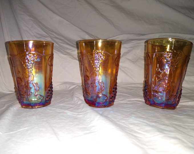 Amber Carnival Glass Tumblers set of 3 Etsy