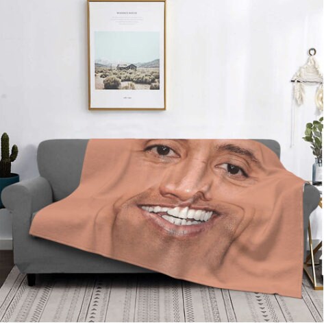 Cursed Dwayne the Rock Johnson Face Meme Warm Fleece Flannel Blanket -   Israel