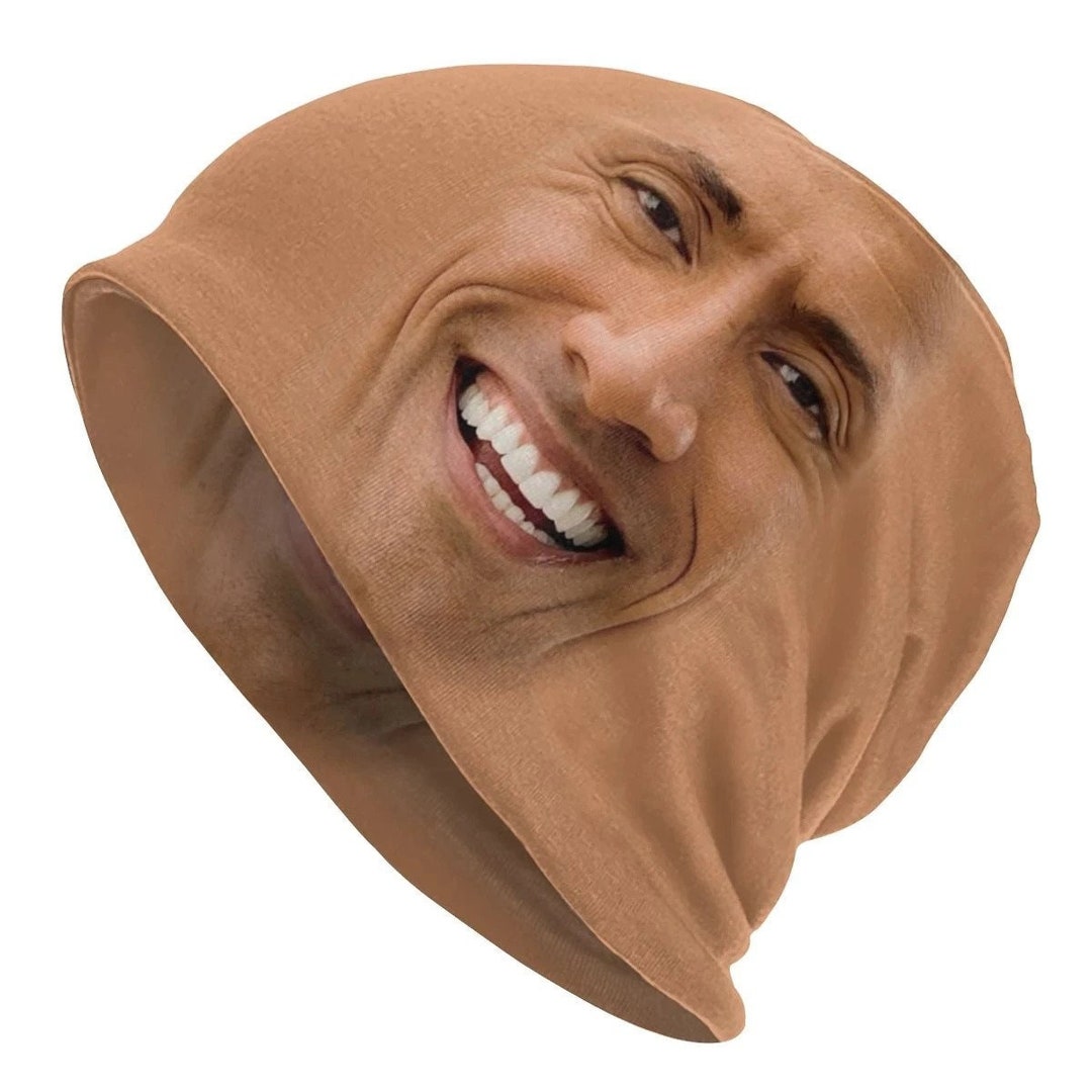 Cursed Dwayne the Rock Johnson Face Meme Beanie Hat 