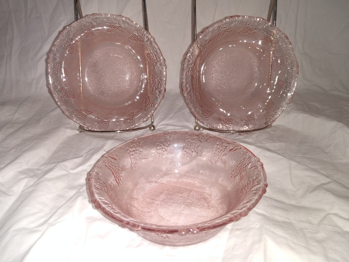 Pink Depression Glass Bowls Grape Design set of 2 Etsy