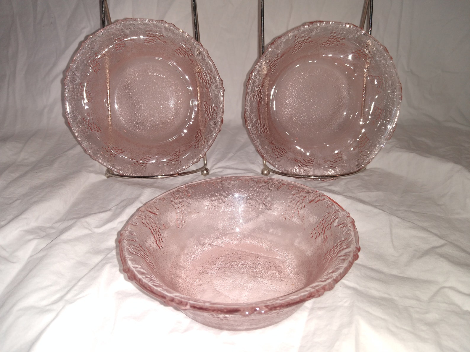 Pink Depression Glass Bowls Grape Design set of 2 Etsy