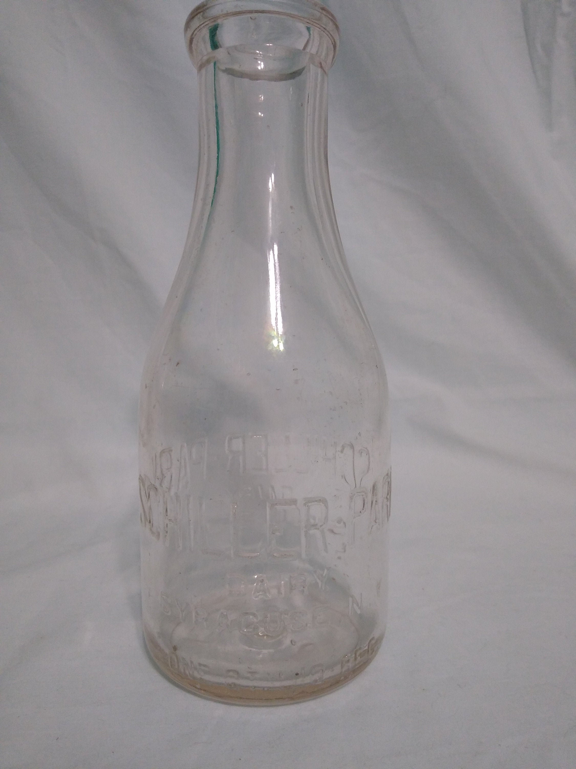 Antique Clear Glass Milk Bottle, One Quart, CMDA, C Walter