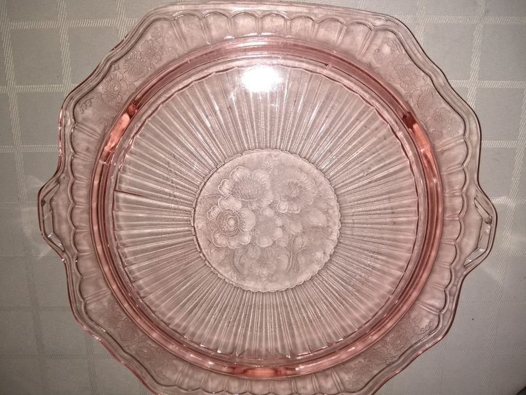 Pink Mayfair Open Rose Depression Glass Cake Plate Etsy