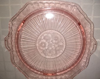 PINK MAYFAIR "OPEN ROSE" CUPS & 5 3/4 PLATES HOCKING DEPRESSION GLASS 1931-37 2 