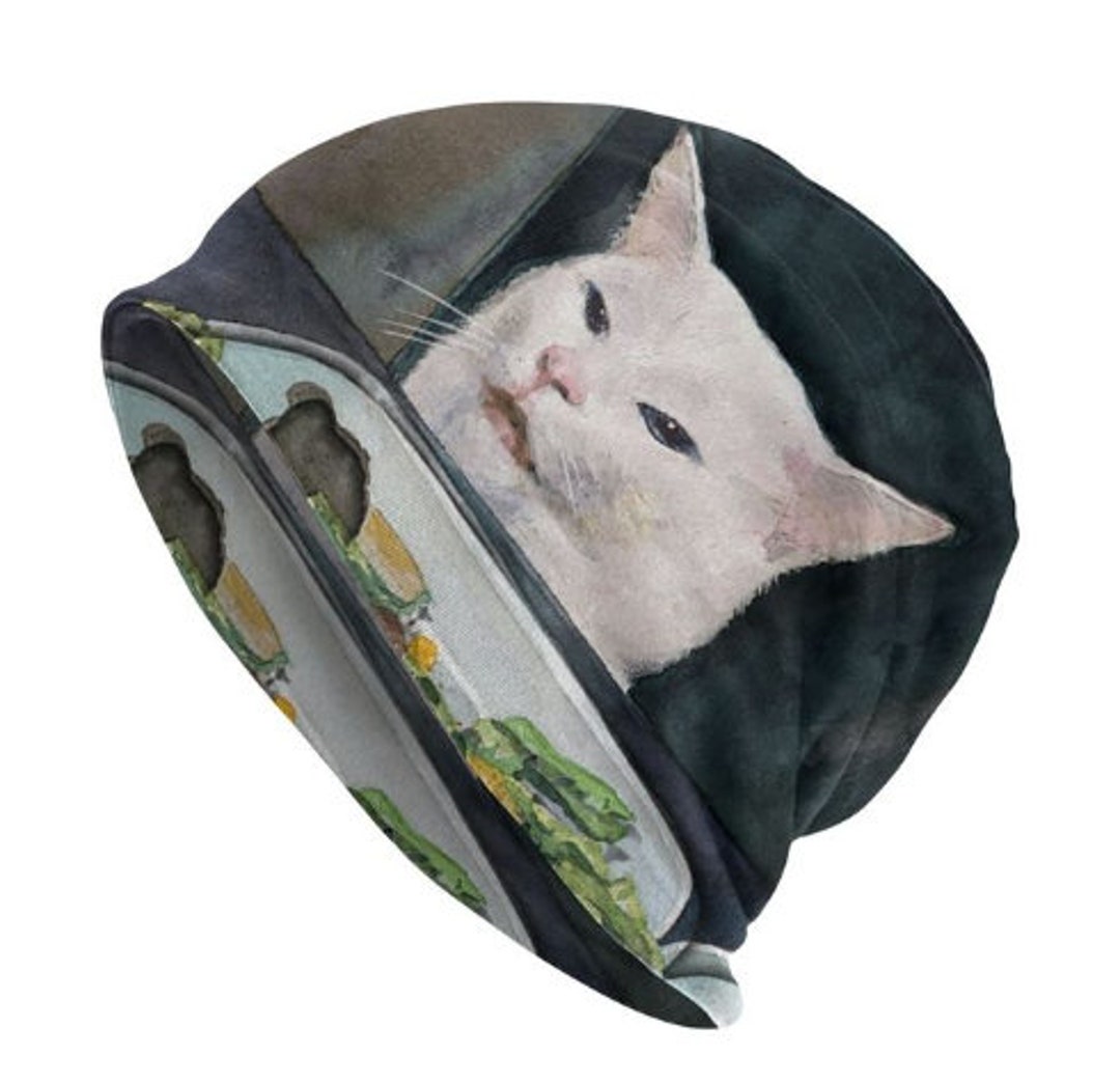 Woman Yelling at Cat Eating Salad Meme Beanie Skull Cap Etsy