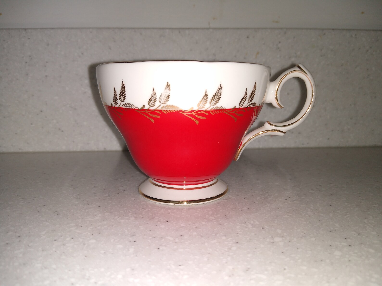 Queen Anne Bone China Red and Gold Feathered Teacup and Saucer Etsy