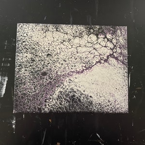 White, Purple, and Black Acrylic Pour Painting - 8&quot;x10&quot; Fluid Art Painting