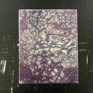 White and Purple Acrylic Pour Painting - 8&quot;x10&quot; Fluid Art Painting