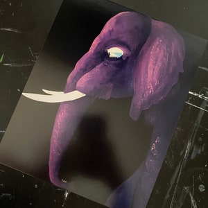PURPLE ELEPHANT - 8&quot;x10&quot; Art Print, Acrylic Painting