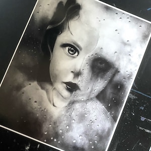 THROUGH THE WINDOW - 11&quot;x14&quot; Art Print, Charcoal Drawing
