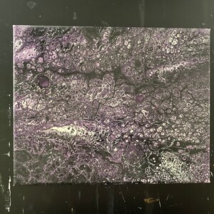 Black and Purple Acrylic Pour Painting - 8&quot;x10&quot; Fluid Art Painting