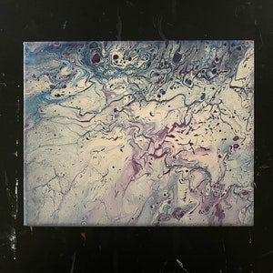 White, Blue, and Purple Acrylic Pour Painting - 8&quot;x10&quot; Fluid Art Painting
